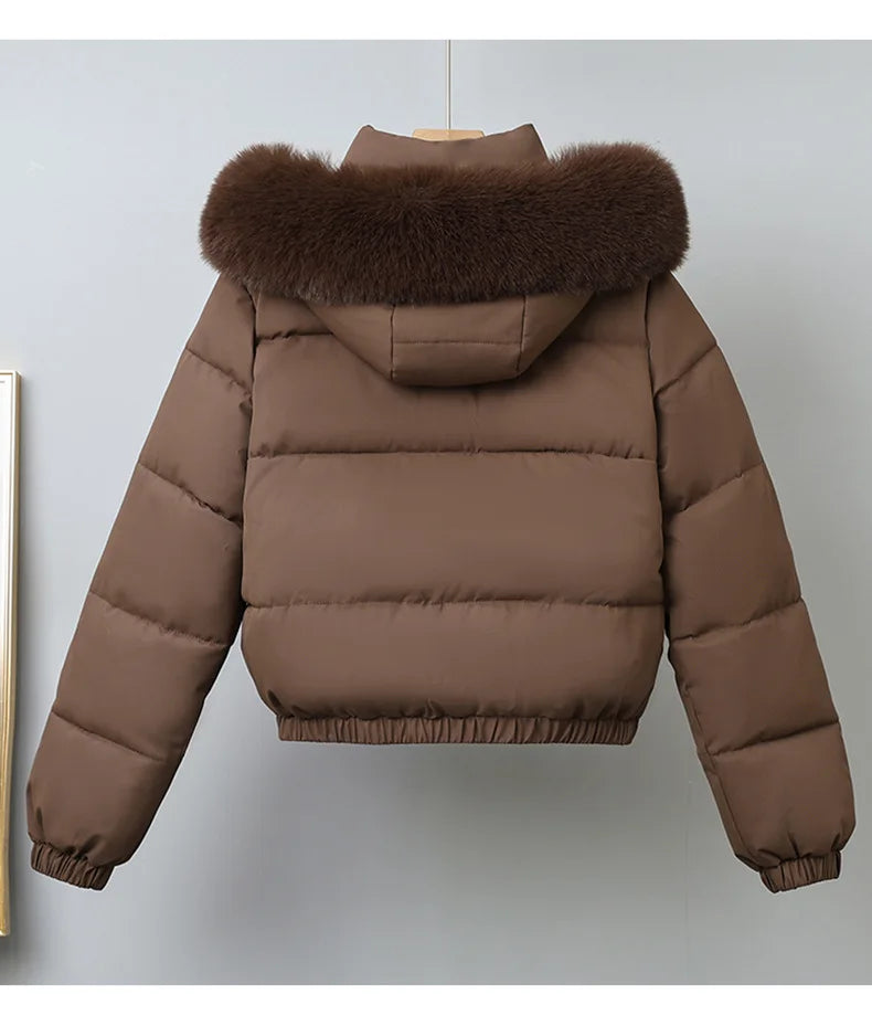 Short Coats Women Parkas Hooded Fur Collar Jackets Thick Warm Y2k Streetwear Elegant Jacket Work Coat Autumn Winter 2025
