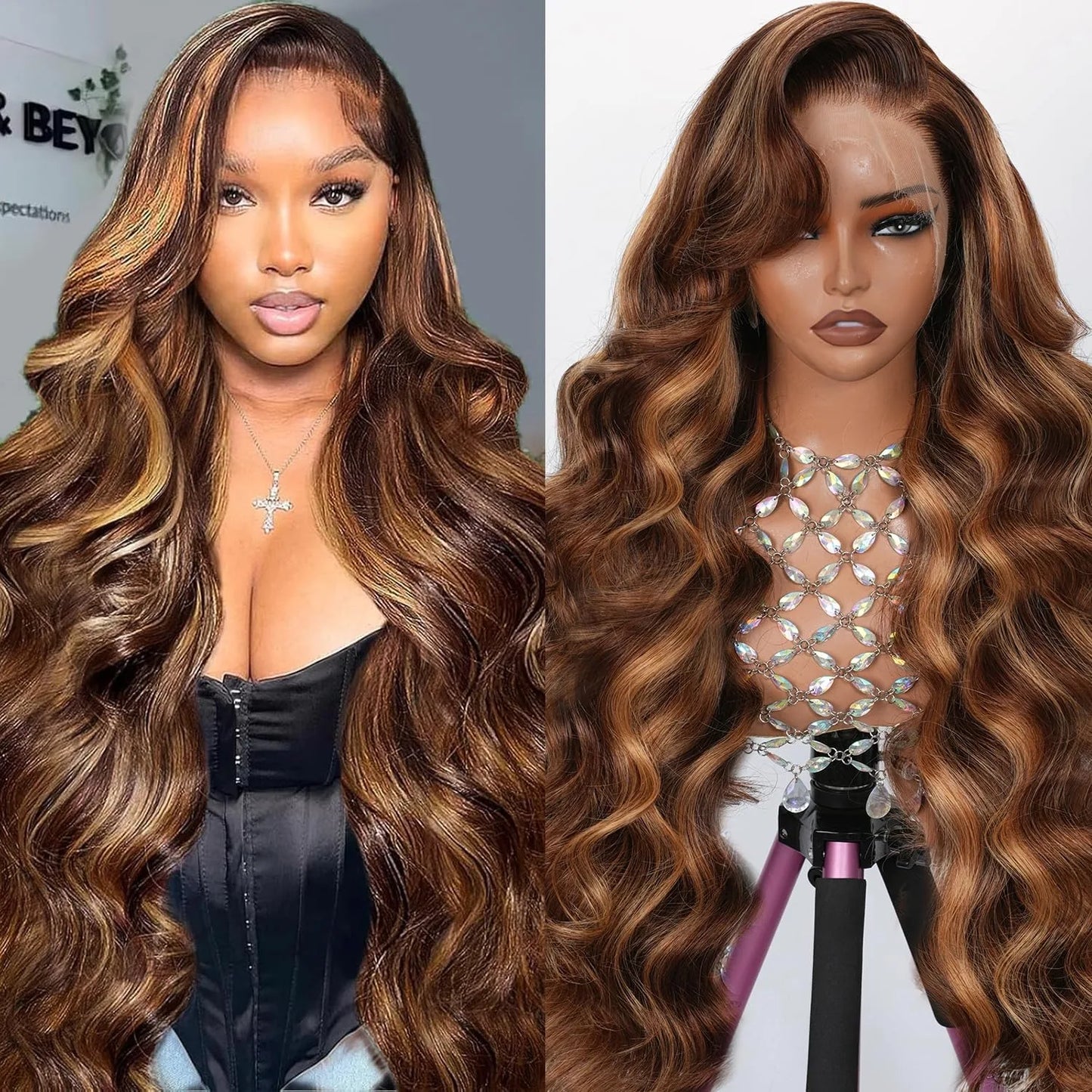 P427 Highlight Human Hair Wig 13x4 Body Wave Lace Front Wigs 30 40 Inch 13x6 HD Lace Frontal Human Hair Wigs 200% Density