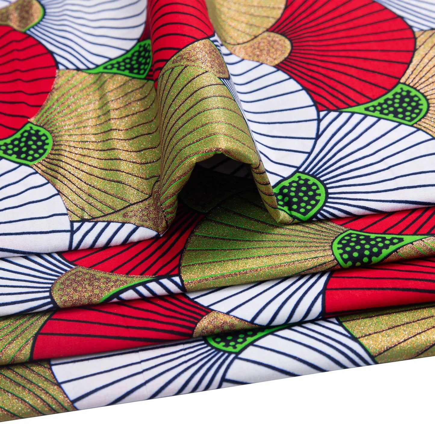 African Wax Print Fabric – 100% Cotton Ankara with Gold Foil Shimmer, 6 Yards/Roll, for Dresses, Headwraps & Fashion Garments
