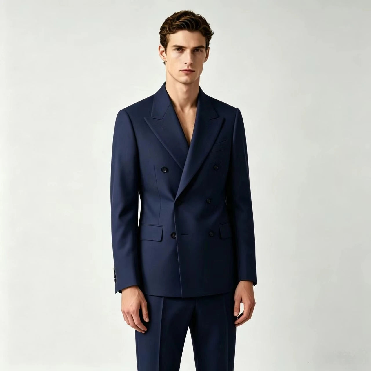 Men Double Breasted Suits For Wedding High Quality Slim Fit 2 Pieces Set Elegant Jackets Pants Blazers Fashion Classic Formal