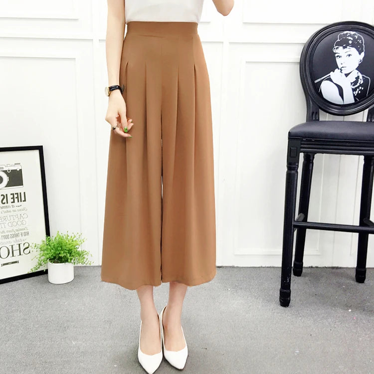 High Waist Wide Leg Pants Skirt Pants Chiffon Cotton Linen Seven Eighteen Length Trendy Women's Casual Trousers Commute Style