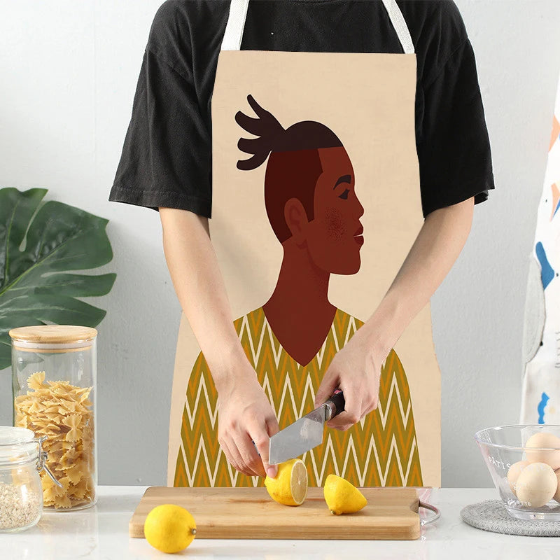 African Style Kitchen Aprons Linen Cooking Waist Bib African Woman Pattern Household Cleaning Sleeveless Pinafore Baking Aprons