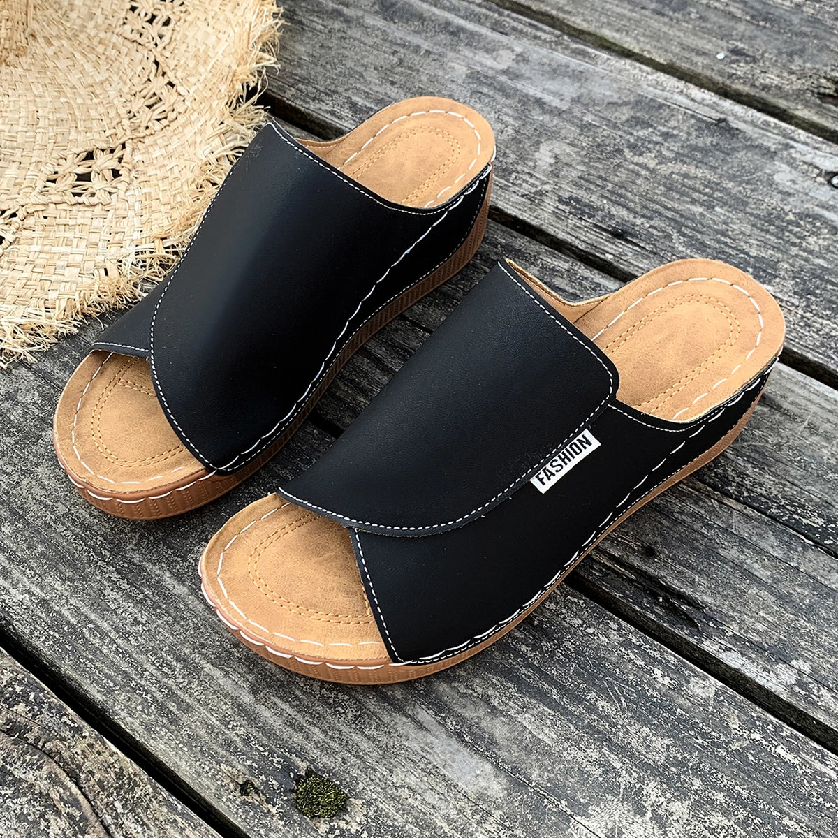 Minimalist Summer Women Sandals Fashion Thick Sole Wedge Heel Platform Slides Slip on Sandals Woman Slippers Female Footwear