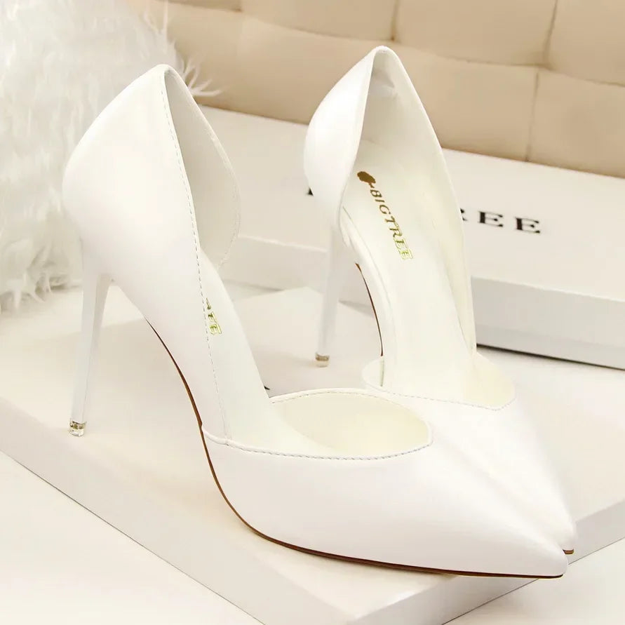 Summer Women Office Work 10.5cm High Heels Nightclub Leather Pumps Lady Fashion Concise Yellow Red Shoes Party Stiletto Heels