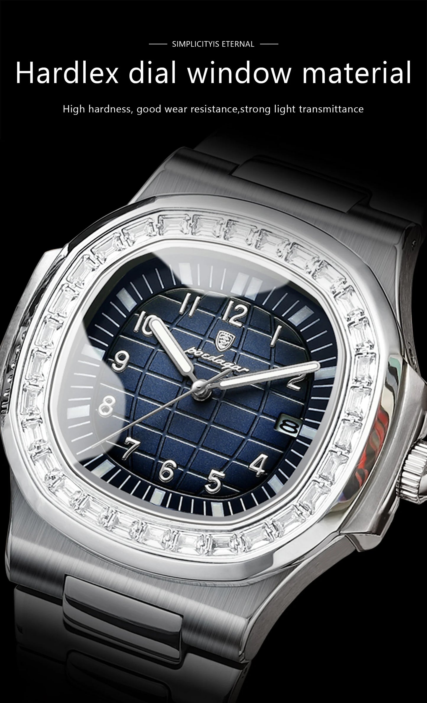 POEDAGAR Luxury Square Man Watches Waterproof Luminous Date Men Wristwatch Casual Male Clock Stainless Steel Men's Quartz Watch