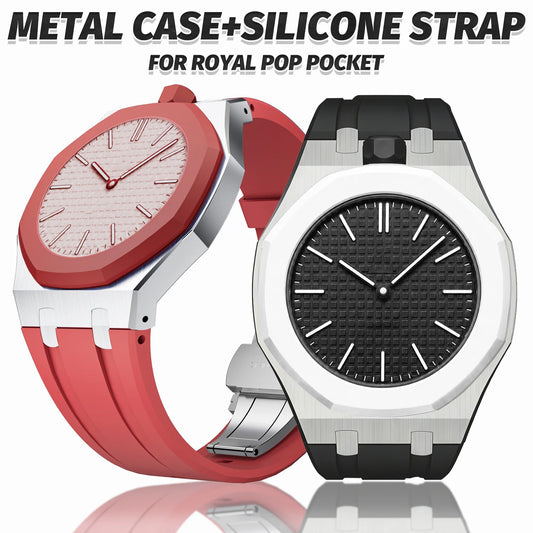 Luxury Stainless Steel Case Silicone Strap Modification Kit for Swatch X AP Royal POP Pocket Watch Transformation Wristwatch