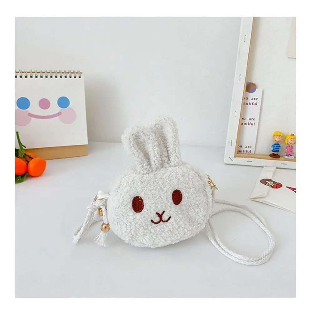 Cute Little Rabbit Kids Plush Drawstring Bag Casual Children Baby Shoulder Bag Sling Bag For Toddler Preschool Kids Gift