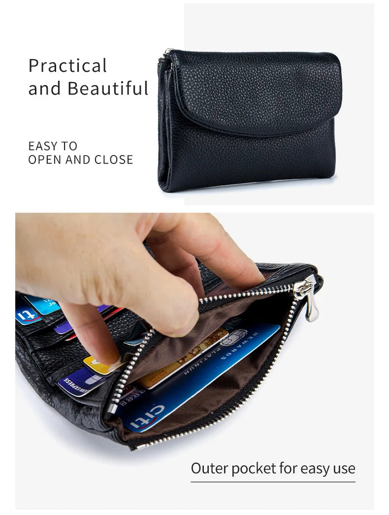Short Genuine Leather Wallet Women RFID Card Holder Purse Ladies Mini Soft Real Cow Leather Clutch