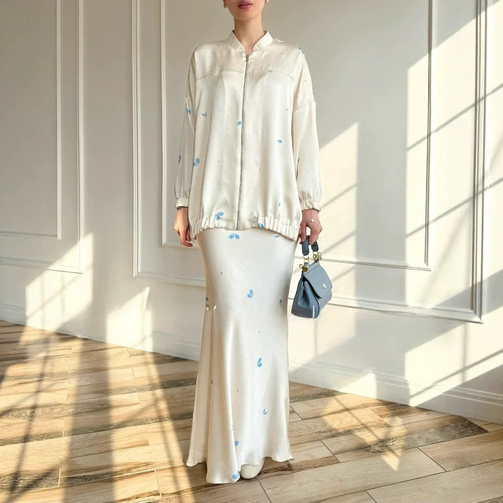 Women Eid Musulman Muslim Sets Solid Blouses Wide Leg Skirts Ramadan Morocco Two Pieces Set Dubai Kaftan Loose Modest Suit