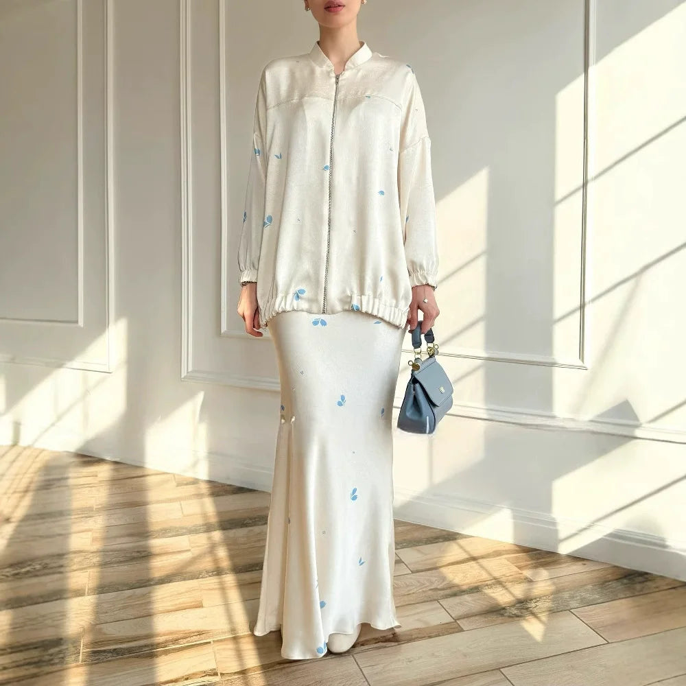 Women Eid Musulman Muslim Sets Solid Blouses Wide Leg Skirts Ramadan Morocco Two Pieces Set Dubai Kaftan Loose Modest Suit