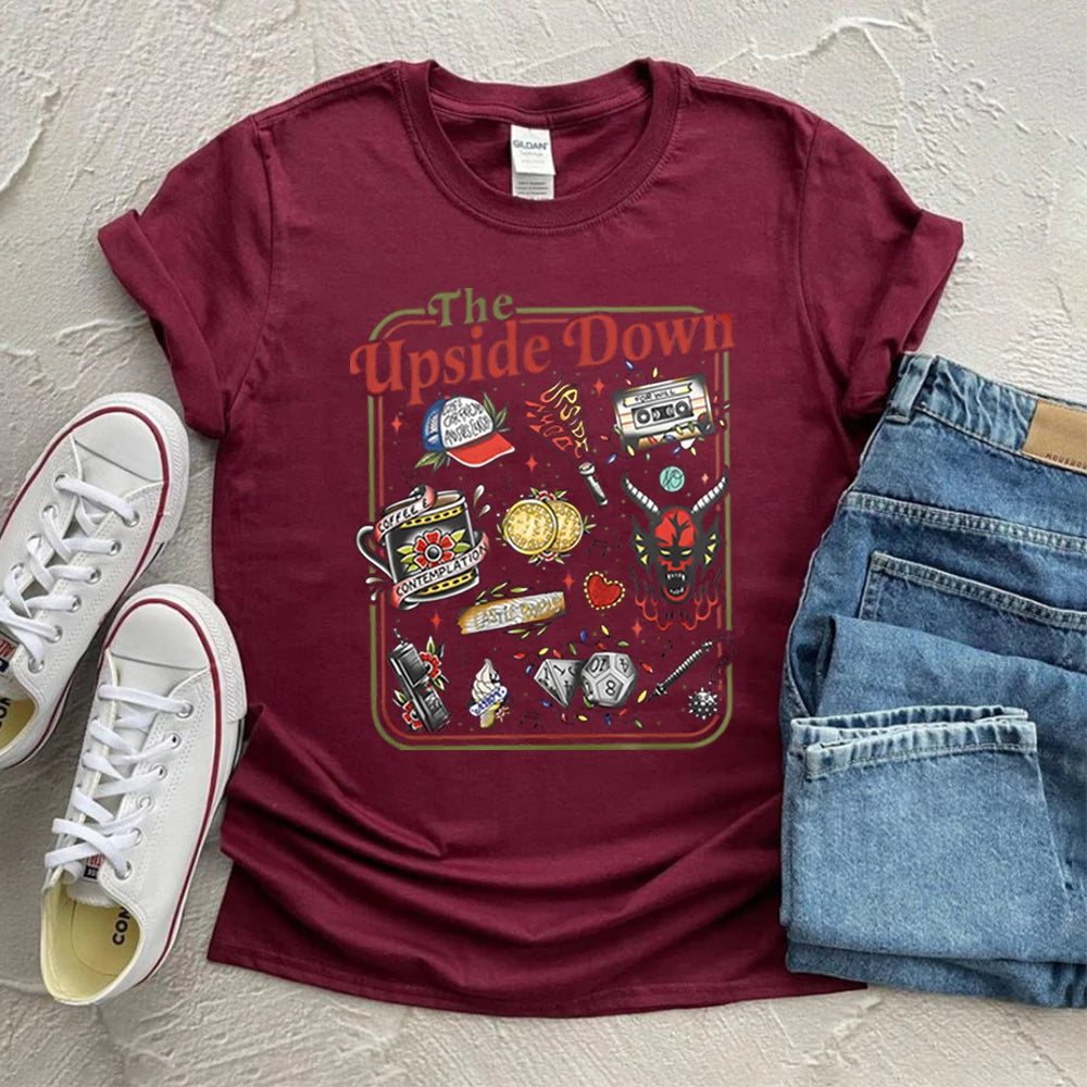 The Upside Down T-shirt Funny Women Men Hawkins Clipart Graphic Tee Stranger ST5 Inspired Demogorgon Shirts Trendy Gothic Tops