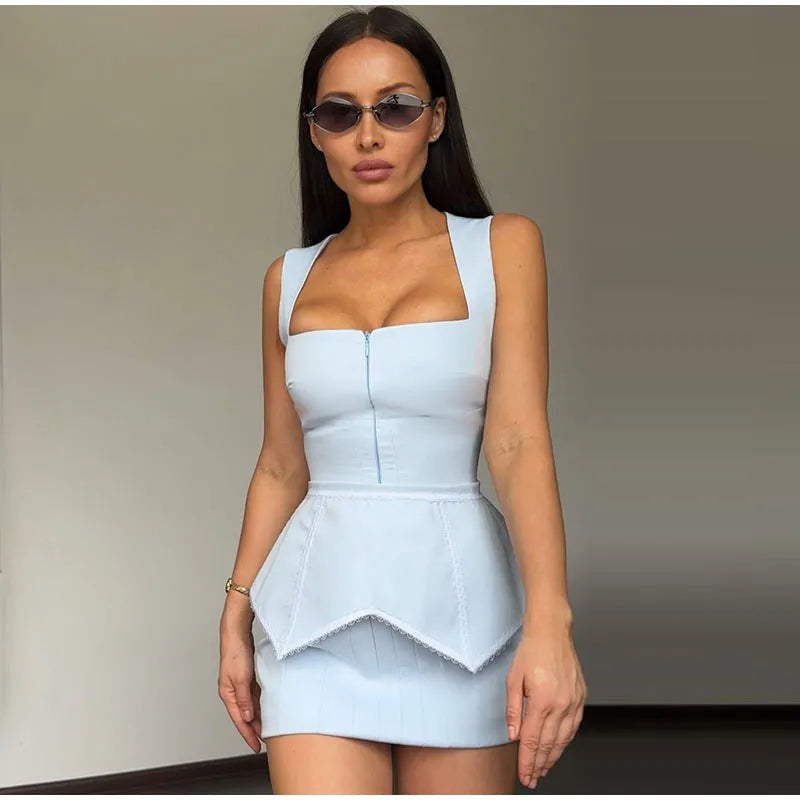 Sexy Printed Sling Waistband Dress Women Urban Sleeveless Square Collar Closed Waist Mini Dress Female 2026 Summer Lady Robes