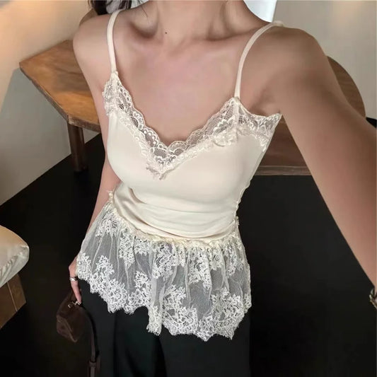 Lace Mesh Ruched Backless Cami Top
