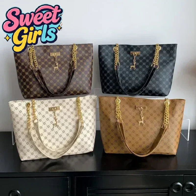 Presbyopic Handbag Luxury Design Large Capacity Handbag Women Fashion Printing Shoulder Bag Trendy Shopping Bag With Pendant