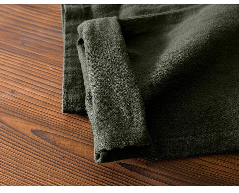 70% Linen,30% Cotton Men's Drawstring Elastic Waist Casual Pants, Straight Loose Ramie Trousers, Camping Fishing Comfortable