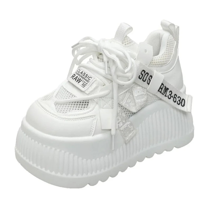 8.5CM New Synthetic Microfiber Leather Women Platform Wedge Ladies Chunky Sneakers 2024 High Brand Fashion Vulcanize Pumps Shoes