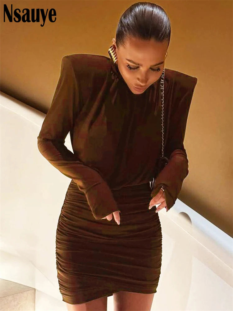 Nsauye Black Long Sleeve Mini Short Fashion Women Winter Dress Pullover Turtleneck Wrap Sexy Evening Party Night Club Dress 2025