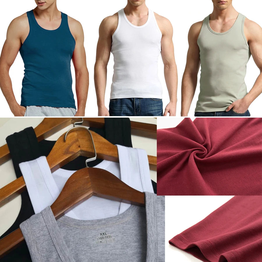 Tank Tops Men Fitness Cool Summer 100% Cotton Vest Male Sleeveless Tops Gym Slim Casual Undershirt Mens Gift 10 Colors 1PCS