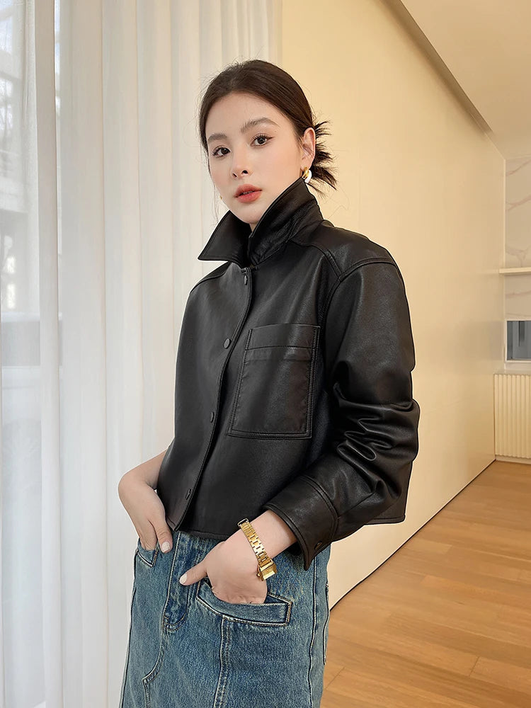 Casual Black Natural Sheepskin Coats for Women Spring Autumn 2026 New Trend High-end Simple Soft Short Genuine Leather Jacket