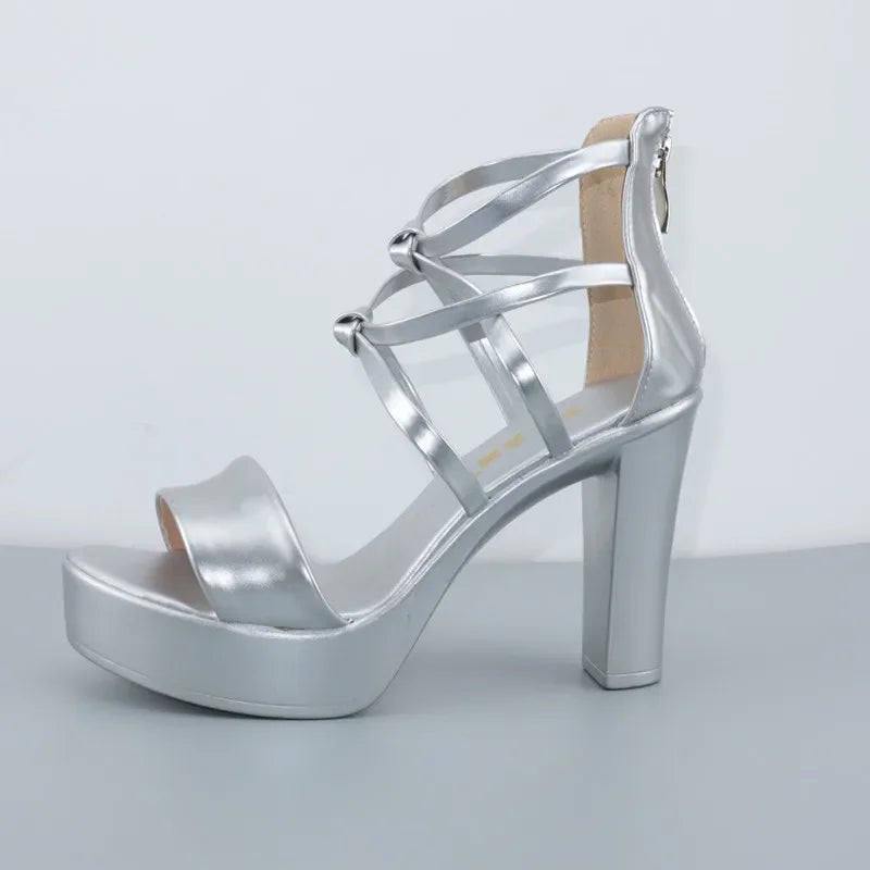 10cm Small Size 32-43 Elegant Bandage High Heels Gladiator Sandals Summer 2024 Silver Red Wedding Shoes Platform Office Model