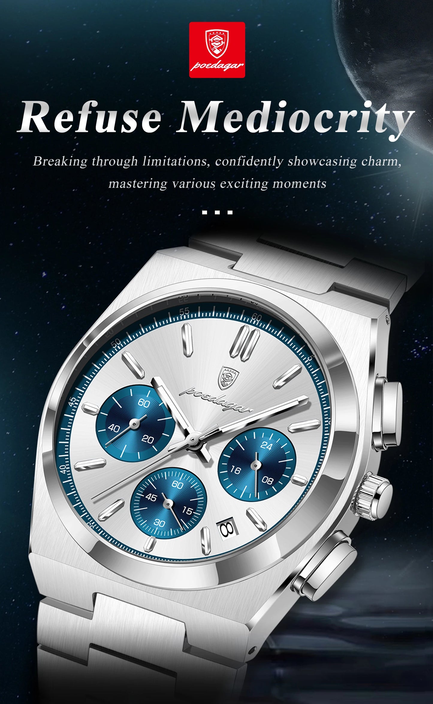 POEDAGAR Top Business Man Quartz Watch Waterproof Luminous Date Chronograph Stylish Watches For Men Stainless Steel Men's Watch