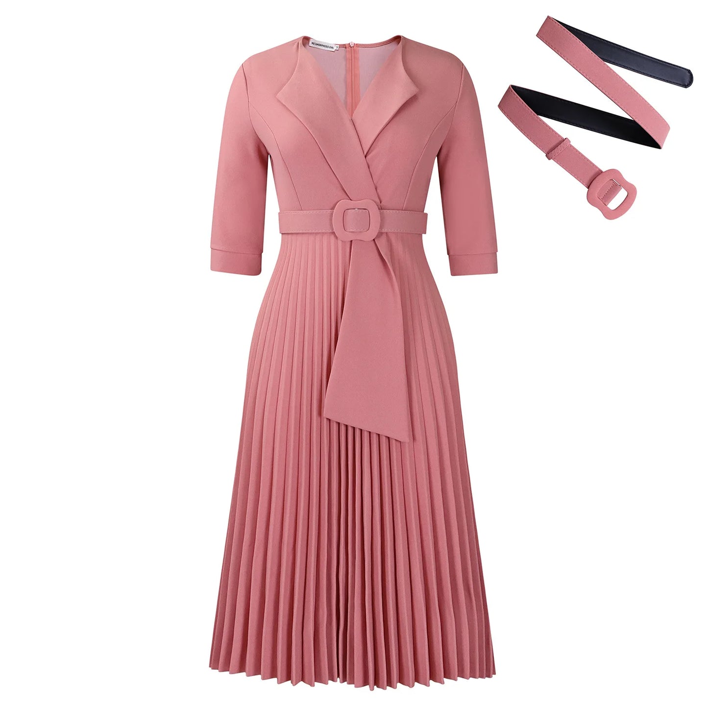 New Dashiki African Dresses for Women Spring Autumn Elegant Half Sleeve V-neck Pleated OL Style Midi Dress African Clothes Femme