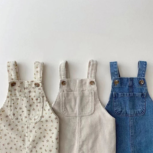 2025 Autumn New Baby Sleeveless Floral Romper Cotton Infant Boy Casual Overalls Girls Denim Jumpsuit Toddler Strap Trousers