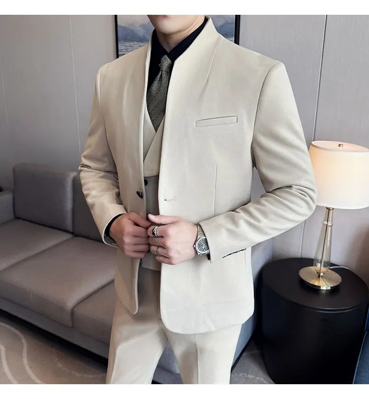 Korean Style Men's Suit Set Slim Fit Business Suit Wool Blazer Two-piece set Elegant Social Formal Men's Clothing 5XL-M
