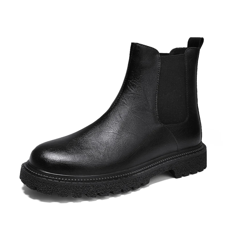 Mens Genuine Leather Chelsea Boots Ankle Casual Fashion Boot Luxury Winter Plush Warm Non-Slip Soles Pure Black Brown Suede
