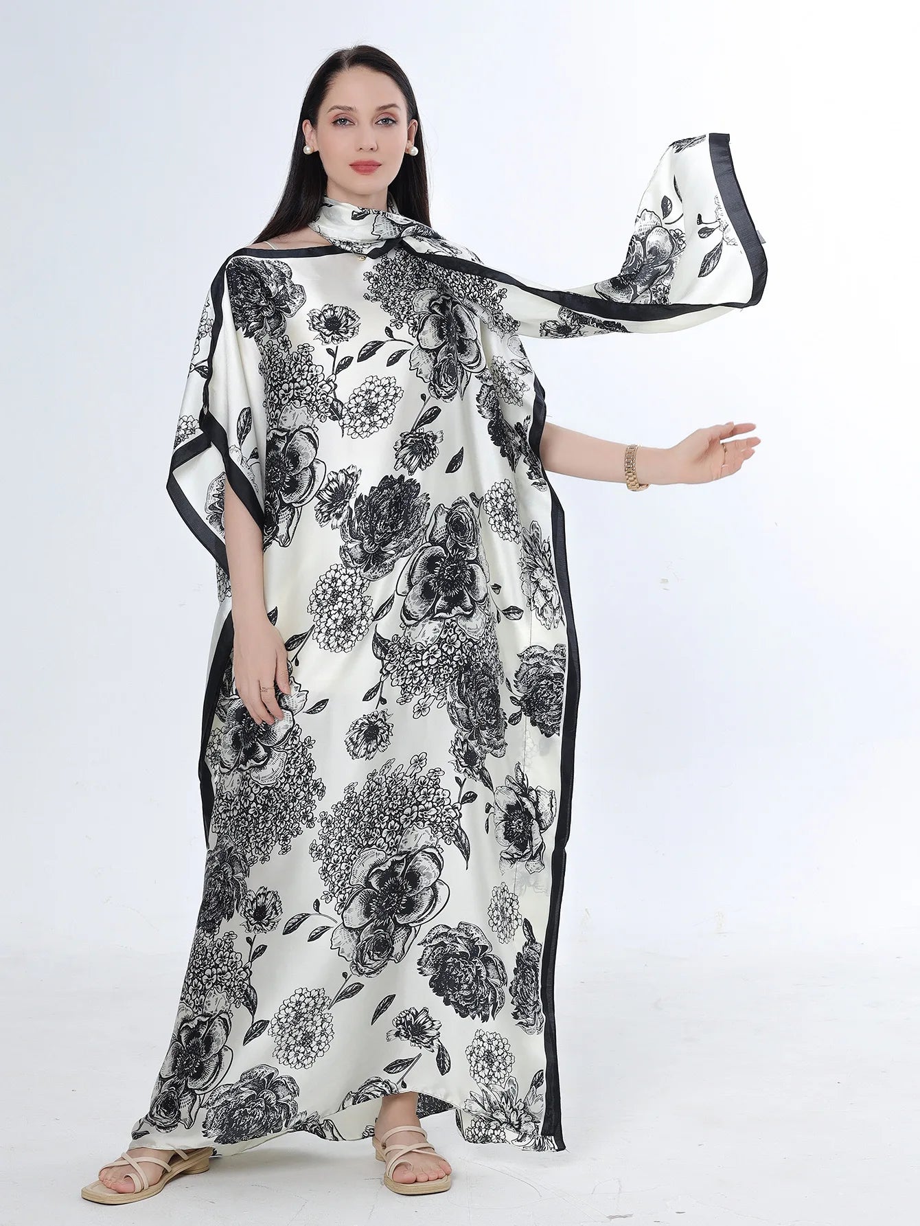 Summer New Fashion African Dresses For Women Elegant Printed Silk Muslim Lady Long Hijab Kaftan Dress Oversize Kuwait Abaya