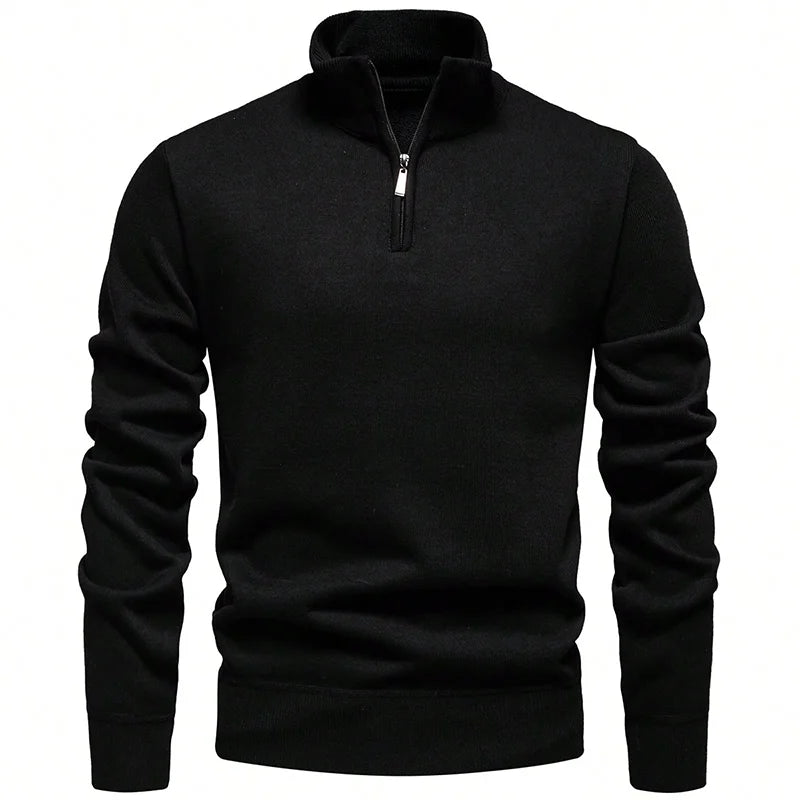 Mens Soft Sweater European American Style Knitwear High Neck Zipper Pullovers Brown Casual Sweaters