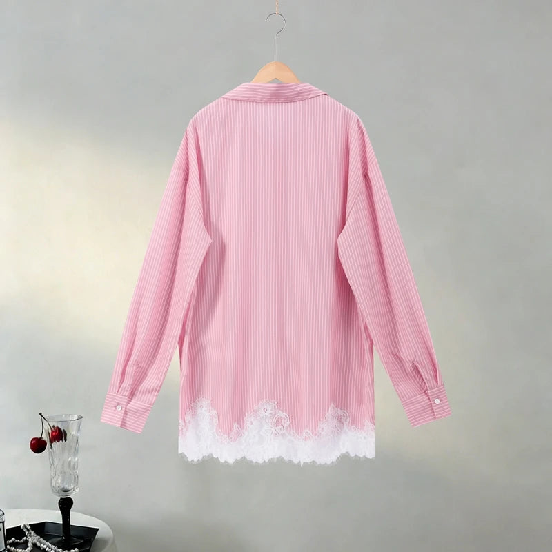 Casual Women's Matching Sets Long Sleeve Shirts Shorts Suit Lace Patchwork 2 Pieces Sets 2026 NEW Spring Beach Lady Outfits