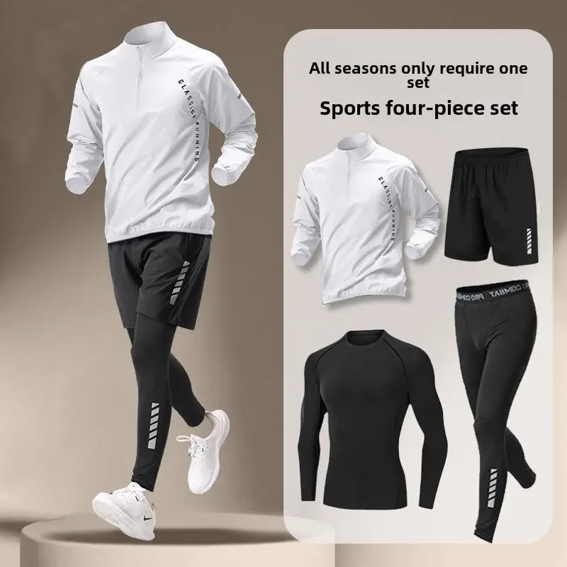 Men's Quick-Dry Running Tracksuit Long Sleeve Half Zipper T-Shirt Set Gym Jogging Sweatshirt for Fitness Sports Hiking Training