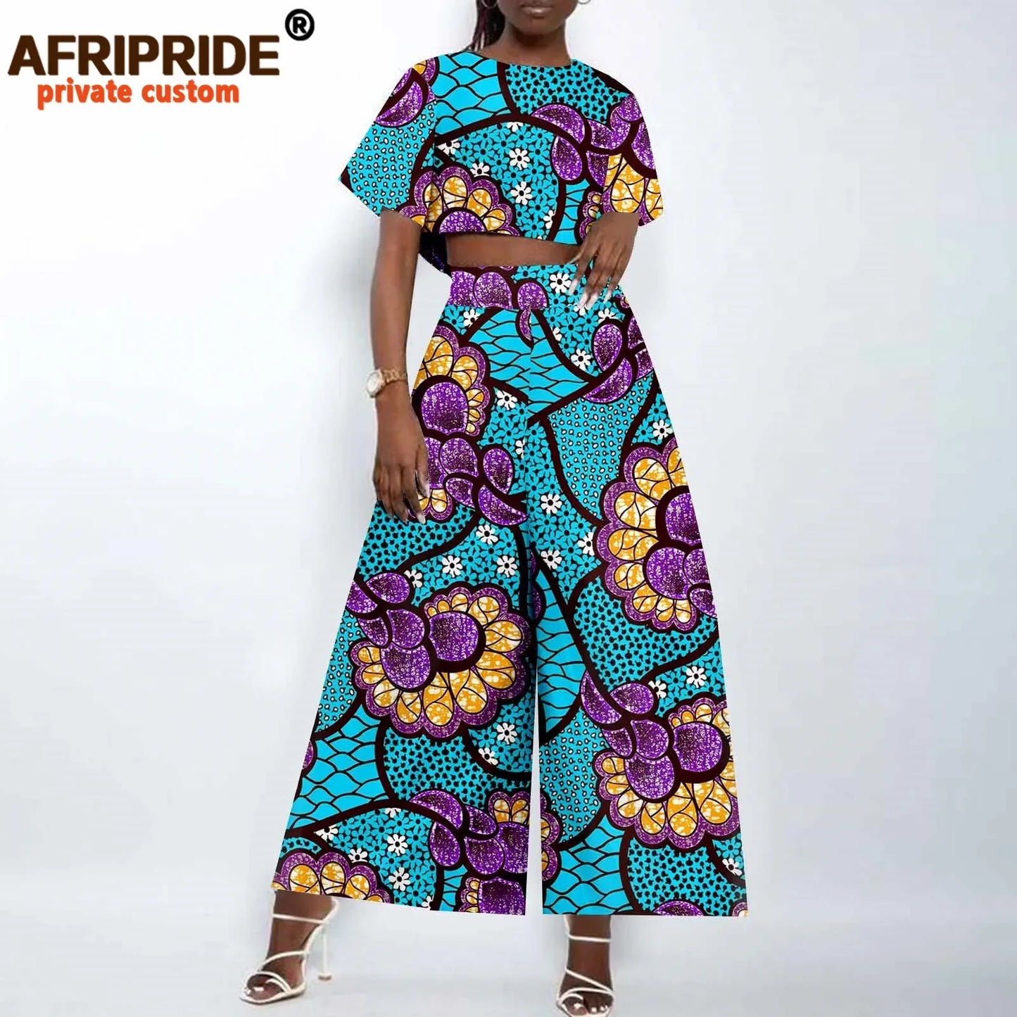 African Clothes for Women Crop Top and Wide-leg Pants 2 Piece Set Print Outfits Vintage Elegant Fashion Ankara Attire A2326002