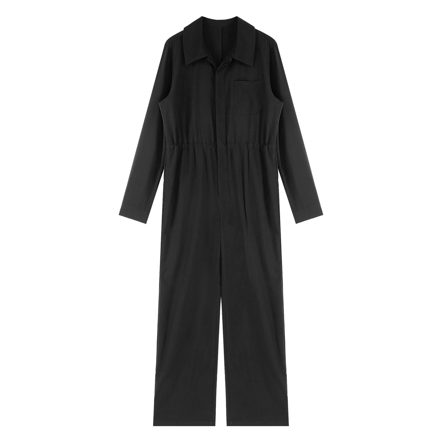 Womens Coverall Solid Color Turn-Down Collar Long Sleeve Button Jumpsuit Mechanic Work Overalls Fashion Casual Cargo Rompers