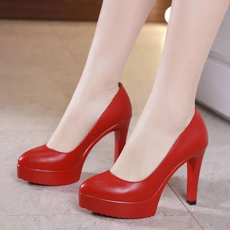 Small Size 32-43 Stilettos Pumps Women Wedding Shoes Red White 2025 Spring Shallow High Heels Shoes Ladies Platform Shoe Office