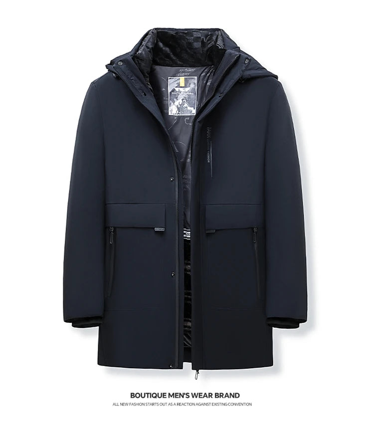 Business Men Thick Winter Big Hood Collar Warm Parka Waterproof Windproof NEW -40 Degrees Top Quality White Duck Down Jacket Men