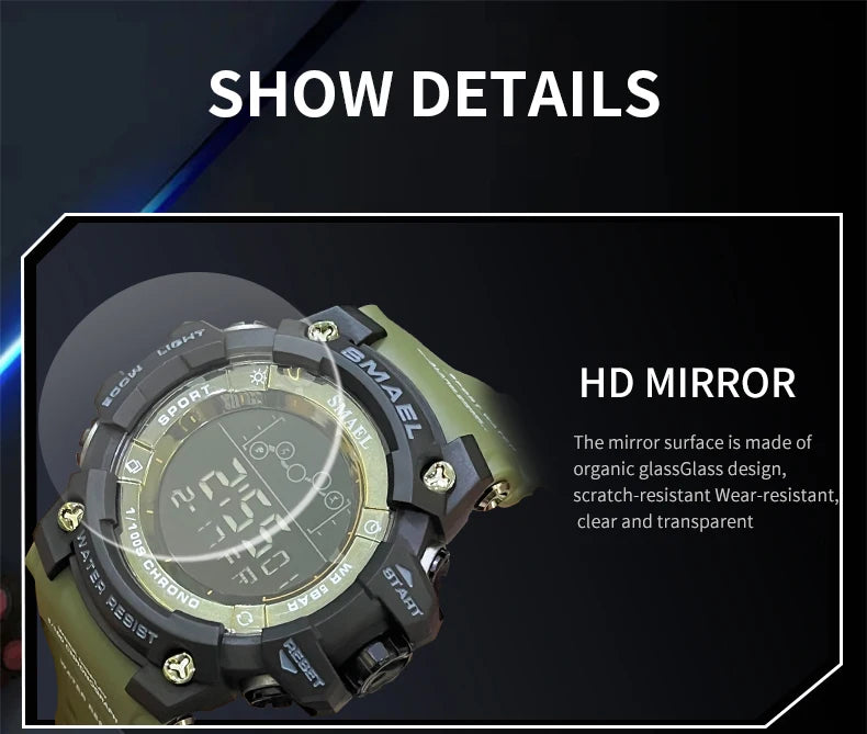SMAEL Digital Watch LED Alarm Clock Military Watches Big Dial Digital Wristwatches 8082 Sport Watches for Men