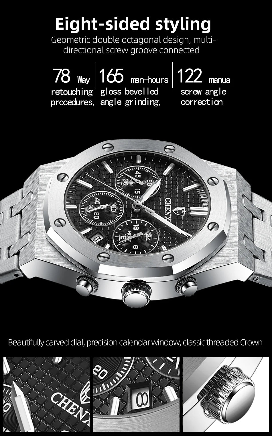 CHENXI Luxury Business Stainless Steel Men's Watches Quartz Movement Waterproof Round Dial Multifunctional Watch for Men