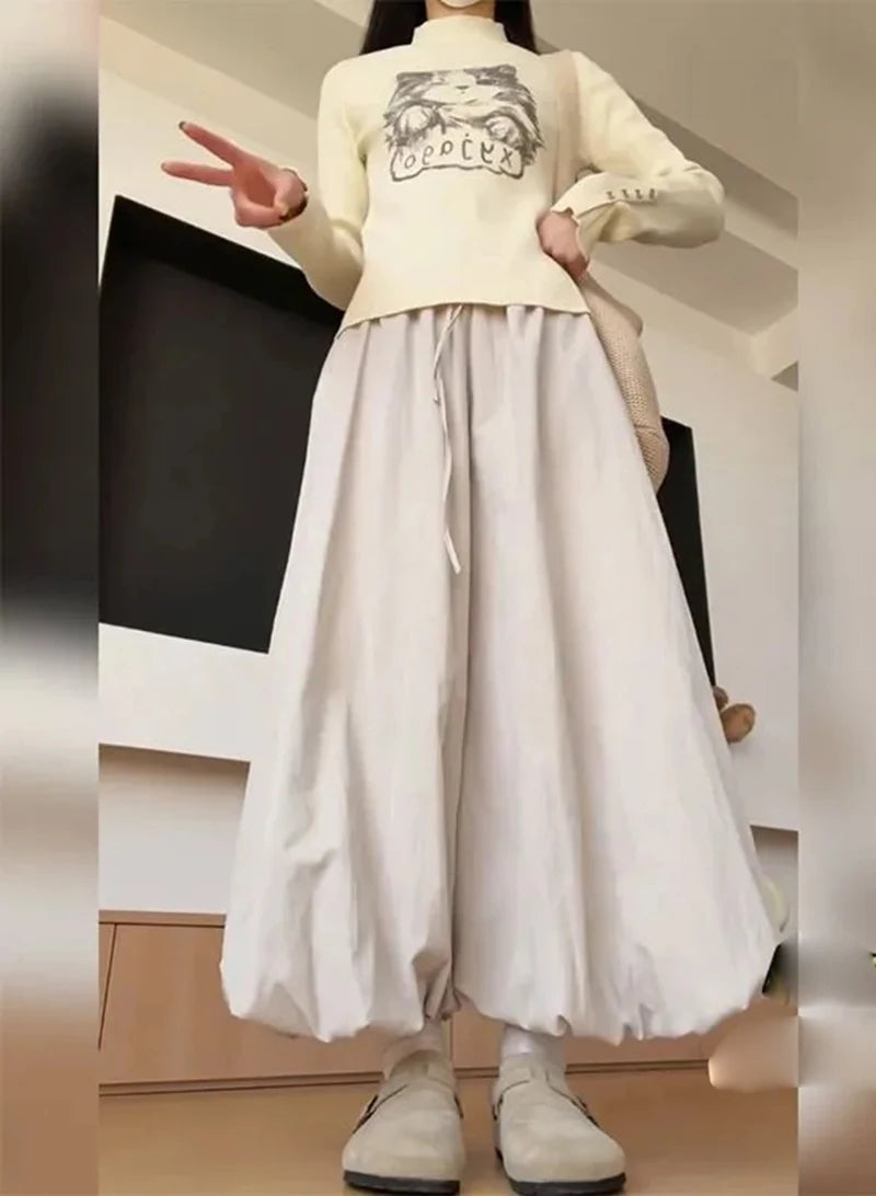 Women Loose Lazy Pants Skirt High Waisted Casual Yellow Bloomers Trousers Korean Fashion Preppy Hip Hop Dance Wide Leg Pants