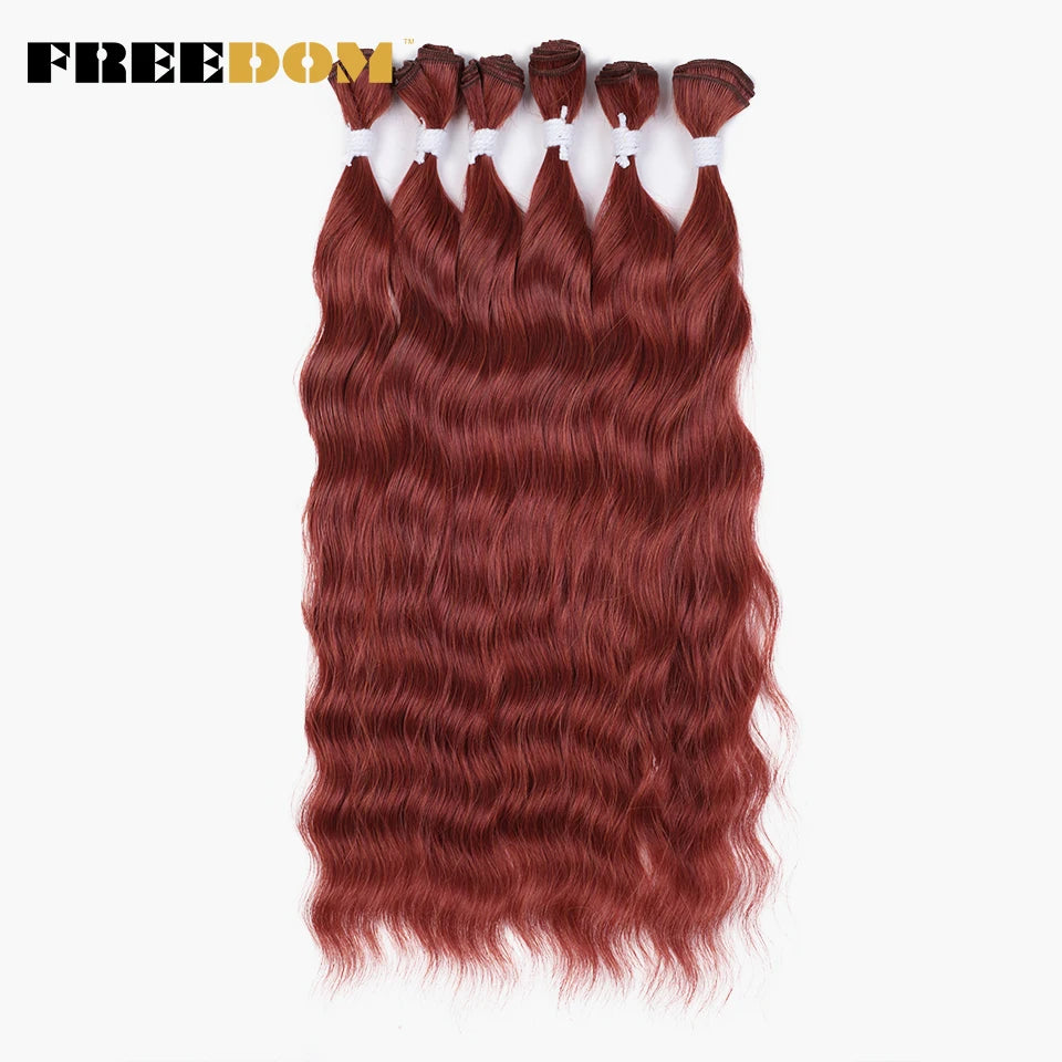 FREEDOM Synthetic Water Wave Hair Bundles 20 inch Synthetic Hair Extensions Ombre Blonde Brown Hair Weave Bundles 6Pcs/Pack