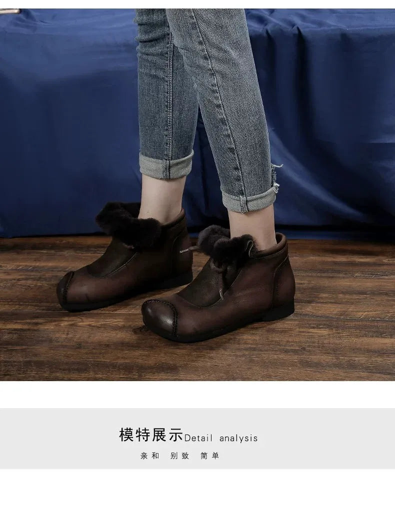Careaymade-Genuine leather women's boots Fashion retro warm Oversized shoes cow leather Pure handmade ankle boots Casual boots