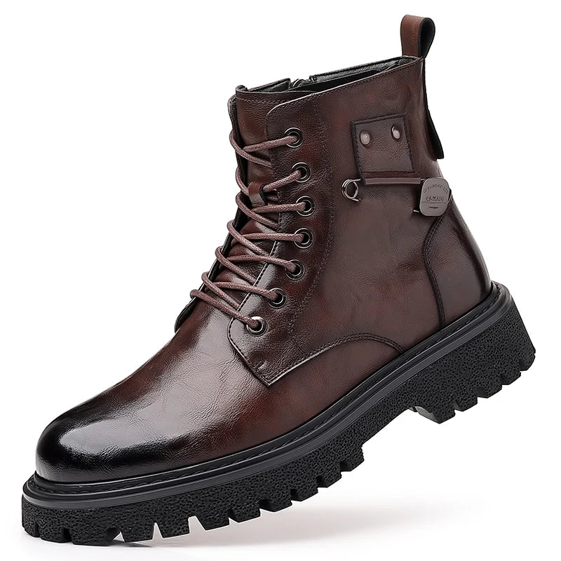Luxury Brand Men Genuine Leather Stylish Ankle Boots Winter Classic Lace-up Antiskid Thick Bottom Boots Men Casual Leather Shoes