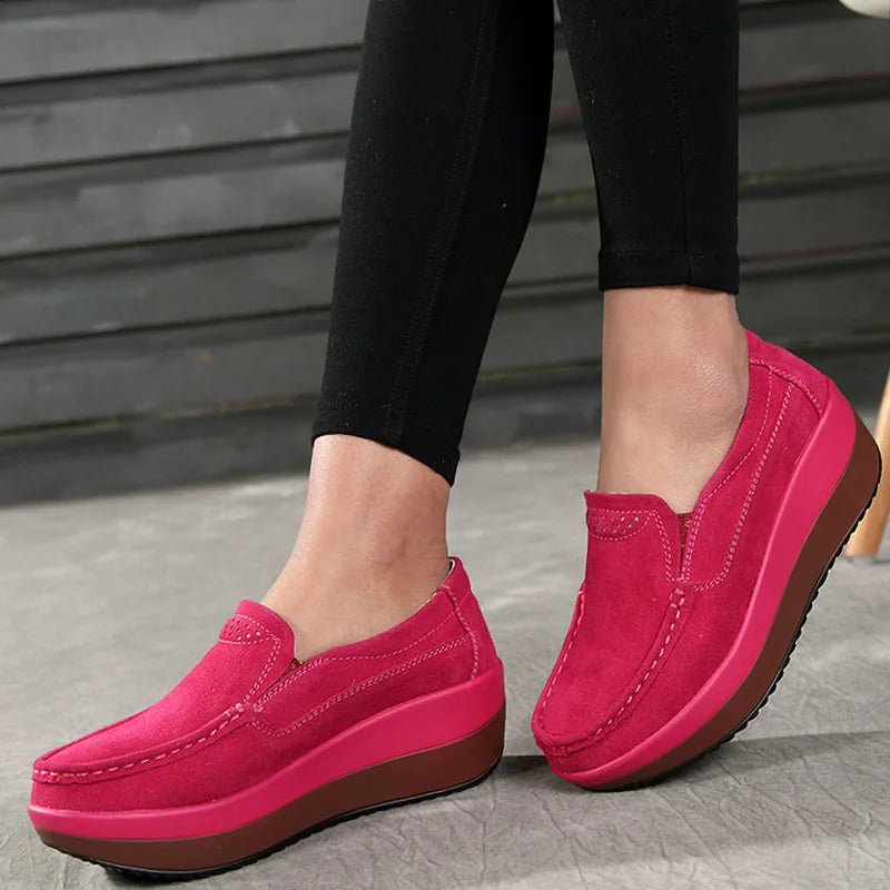 Creepers Platform Shoes Women Flats Women Loafers Spring Autumn Casual Suede Leather Shoes Ladies Moccasins Slip On Plus Size 42