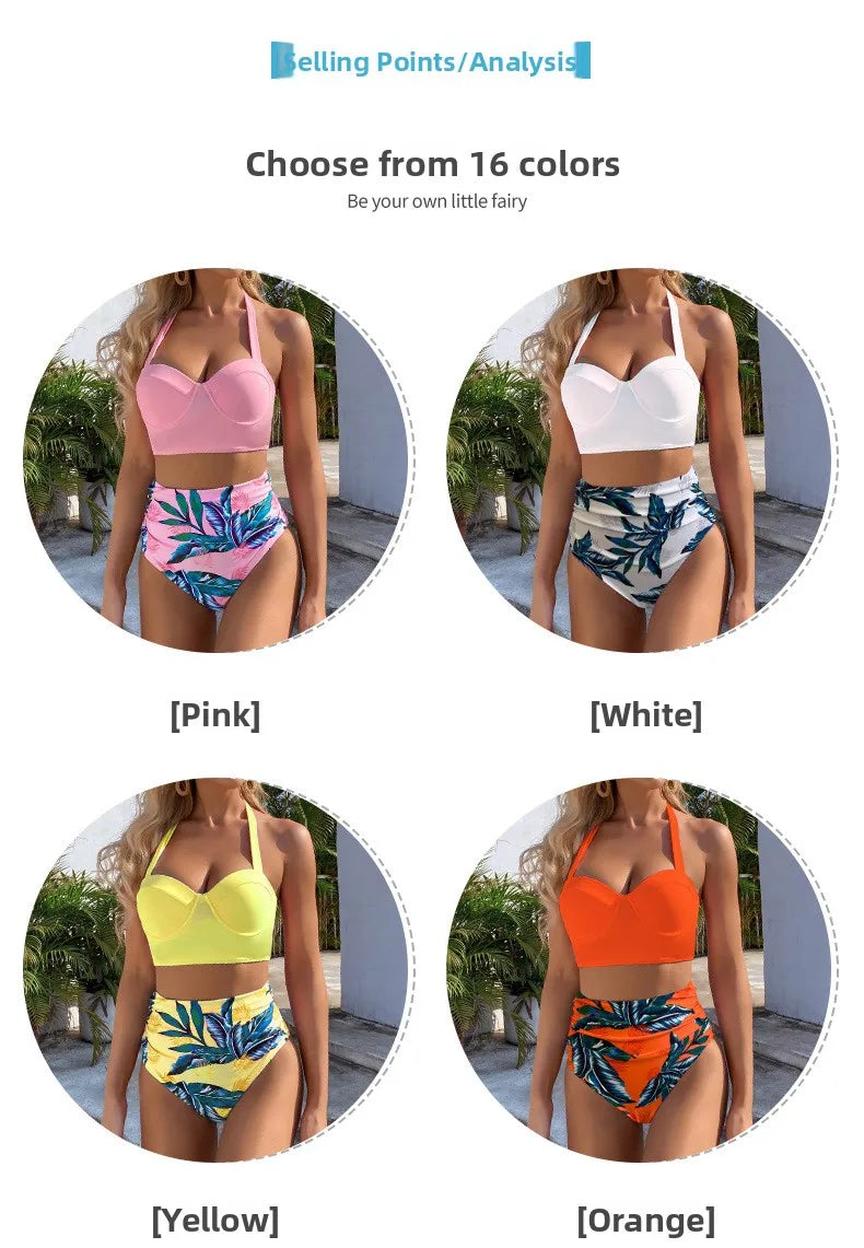 Sexy High-Waist Bikini Split Swimsuit Hard Baggy Two-Piece Swimming Suit Trendy Poolwear Beachwear Comfortable Supportive