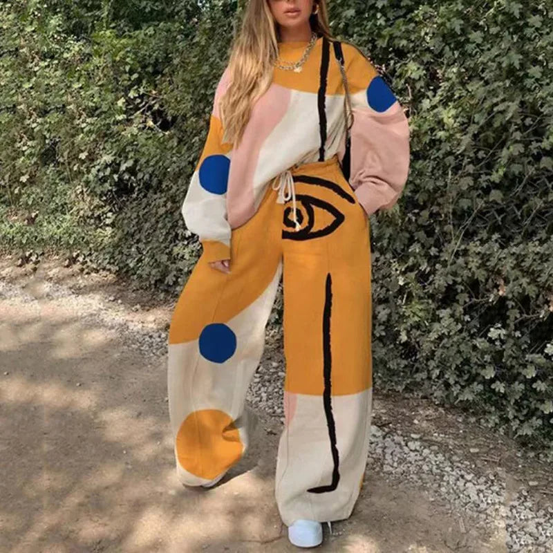 Fashion Print Oversized Tracksuit Suit Women Two Piece Pants Sets Casual Sweatshirt Trousers Streetwear 2 Piece Set Lady Outfit