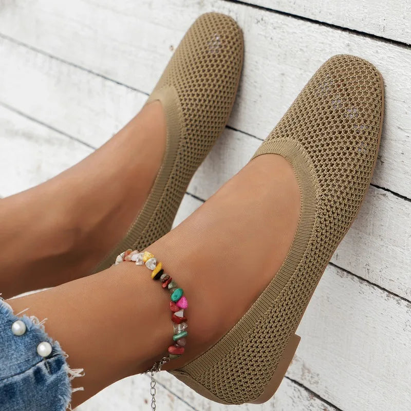 Size 42 Striped Flats Women Loafers Spring Summer Casual Shoes Flat Heel Non-slip Sole Barefoot Shoes TPR Sneakers Square Toe