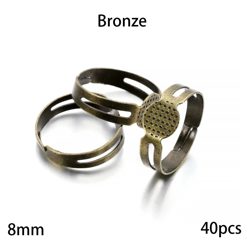 20-40Pcs/lot 7-10mm Metal Adjustable Blank Rings Setting For DIY Handmade Ring Jewelry Making Finding Supplies Accessories