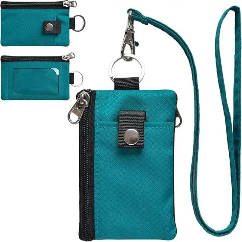 Badge Holder With ID Window Small Wallet Waterproof Anti-Theft Travel Keychain Wallet Men Women Slim Zip Card Lanyard Wallet