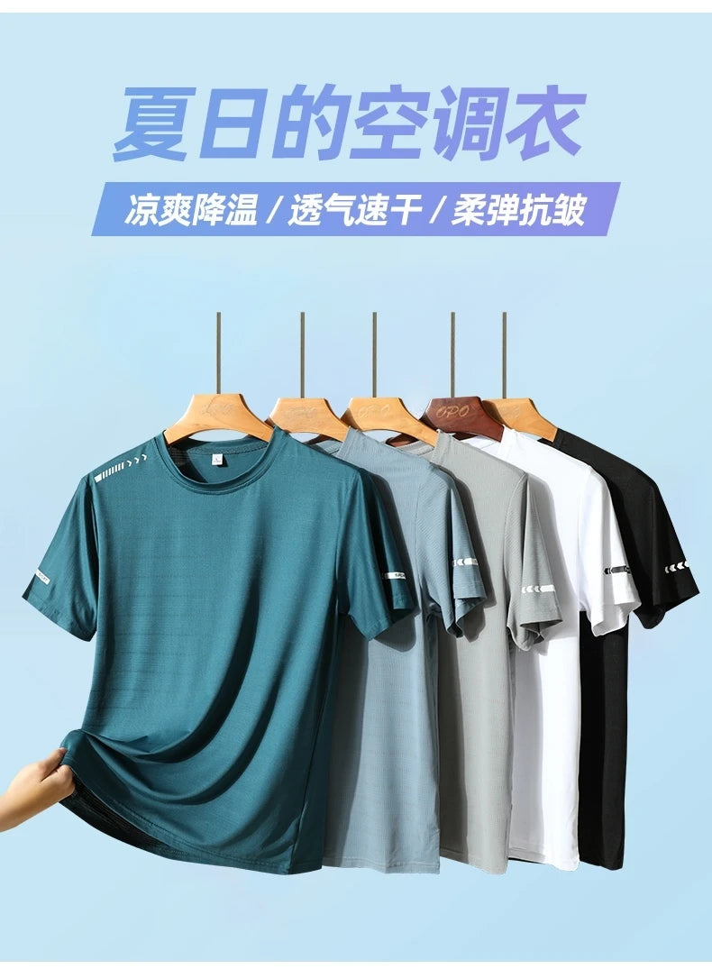 Summer ice silk short sleeved T-shirt for men and women, quick drying and breathable sports top, outdoor running duanT